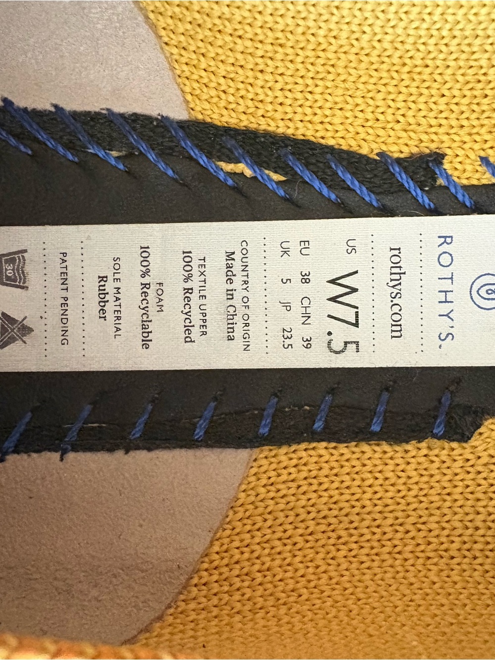 Rothy's Yellow Pointed Toe Knit Flats with Blue Trim - Picture 7 of 7
